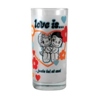 944-0007 FROSTED DRINKING GLASS RETRO COMIC STRIP LOVE IS...