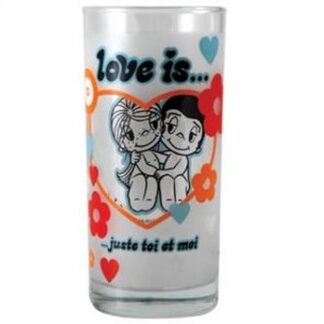 944-0007 FROSTED DRINKING GLASS RETRO COMIC STRIP LOVE IS...